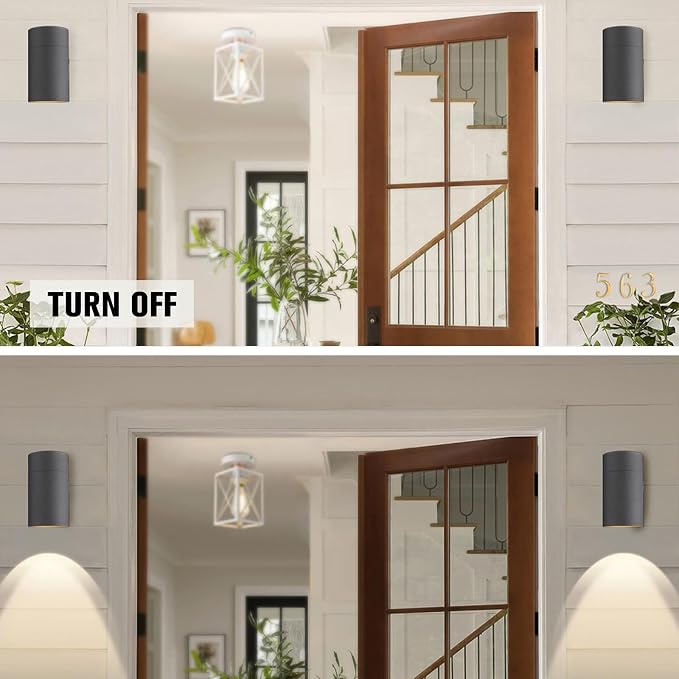 Ken & Ricky Modern Outdoor Wall Sconce Lights,Cylinder，Black ，2 Pack | No Glare Aluminum Exterior Lighting Fixtures,Downward Outside Wall Light,E26,For House Front Porch Garage Patio Entryway