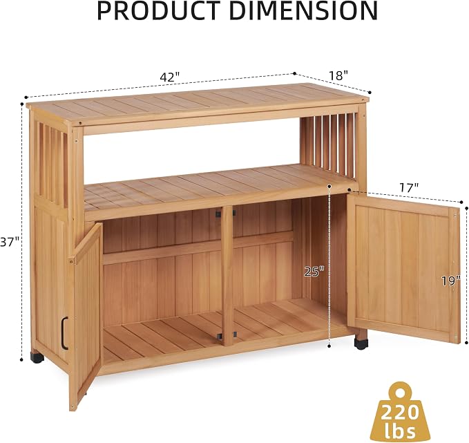 Wooden Patio Bar Table Set with Storage, Buffet Cabinet Sideboard for Outdoor and Indoor