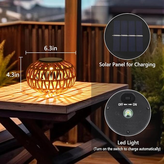 Solar Lights Outdoor Waterproof, 4 Pack Rattan Solar Lantern, Outdoor Solar Lights for Yard, Solar Table Lanterns Decorative, Solar Garden Lights Table Lamp Decor, Outdoor Table Lights Solar Powered