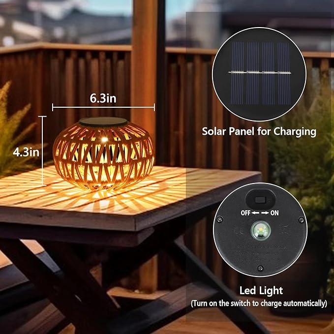 2 Pack Solar Lanterns Outdoor Waterproof, Outdoor Table Lamp Decor, Rattan Solar Lights Decorative, Small Tabletop Lantern Gifts for Mom, Grandma, Lantern Lights Outside for Garden, Yard, Steps
