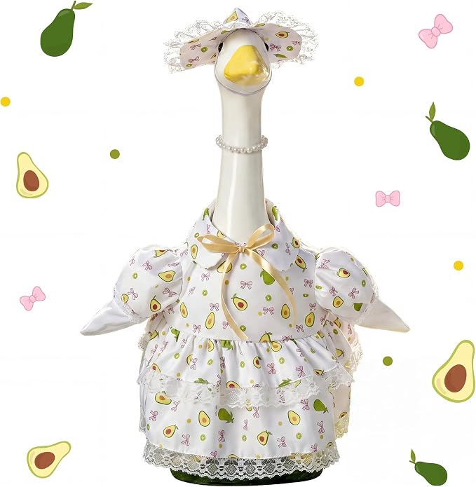 Porch Goose Outfit Flower with Pearl Necklace and Sunflower Hat for 23" Large Statue,Porch Goose Clothes for Outdoor Patio Yard Garden Holiday Decor