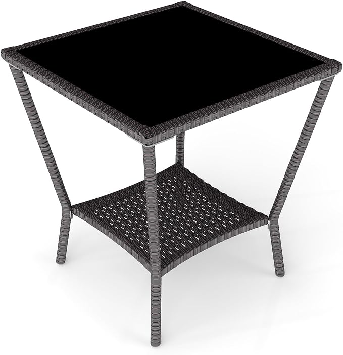 Outdoor Small Patio Table - PE Rattan Coffee Table, Wicker Side Table for Patio, Balcony & Porch, Durable & Iron Frame (1, Black Brown)