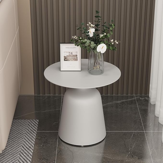 TWT 19.5 Inch Round Pedestal Side Table, Modern Minimalist End Table with Stable Bell Base, Small Coffee Accent Table for Indoor Outdoor Living Room Bedroom Patio Balcony, White
