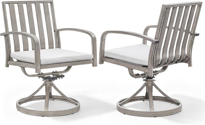 Never Rusts Aluminum Patio Dining Chairs Set of 2, 360°Swivel Outdoor Dining Chairs with Washable Cushions, Deep Seating Swivel Chairs Patio Furniture Set for Deck, Balcony, Garden, Poolside