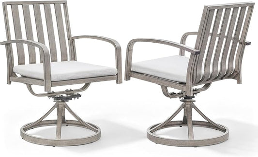 Never Rusts Aluminum Patio Dining Chairs Set of 2, 360°Swivel Outdoor Dining Chairs with Washable Cushions, Deep Seating Swivel Chairs Patio Furniture Set for Deck, Balcony, Garden, Poolside