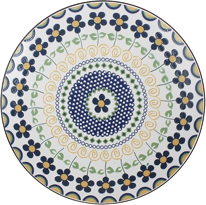 23.6" Outdoor Patio Mosaic Round Table Garden Bistro Accent Table | Ceramic Tile Waterptoof Side End Table Metal Frame Dining Table Furniture for Balcony Backyard Porch Poolside Terrace