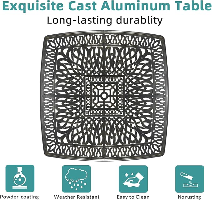 MEETWARM Patio High Bar Dining Table for 8 Person, All Weather Cast Aluminum 64" Large Square High Top Dining Table with 2.2" Umbrella Hole, Patio Bar Height Table for Garden Deck Backyard,Dark Bronze