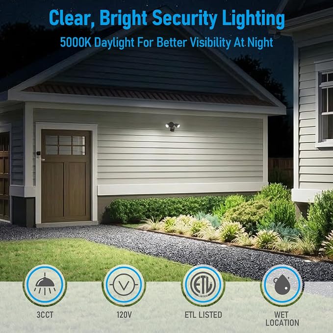 LEONLITE 3CCT Motion Sensor Security Lights Dusk to Dawn IP65 Bronze | LED Motion Detector Flood Light Outdoor, 3000K4000K5000K Selectable, ETL Listed, Adjustable Heads, Aluminum, Waterproof