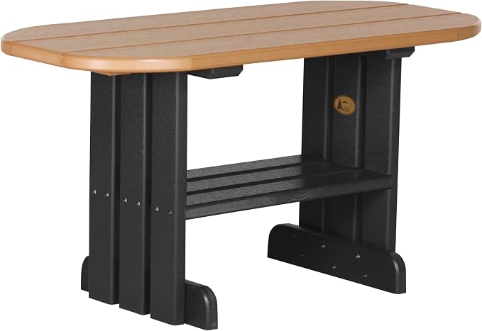 LuxCraft Poly Outdoor Coffee Table, Oval Patio Table with Shelf, Weather Resistant Low Tables for Adirondack Chairs & Outdoor Seating - Amish Made in USA (Cedar & Black)