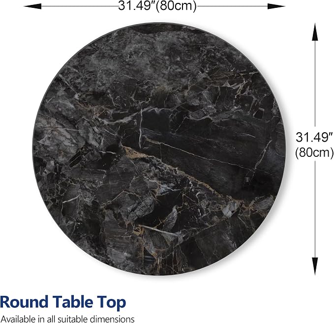 ZL ZELing Round Sintered Stone Table Top 31",Replacement Table Top for Indoor & Outdoor - Heat/Scratch Resistant Waterproof Ceramic DIY Desktop, Patio/Balcony/Bistro/Café & Dining Room (Bright Black)