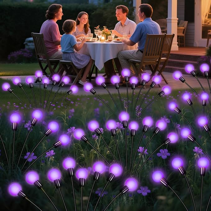 Solar Garden Lights Outdoor Waterproof, Swaying Firefly Light, Garden Decor | 4 Pack Solar Firefly Lights, Auto On/Off Decor for Yard, Patio, Pathway and Lawn, Gifts for Women, Christmas Decor (Purple)