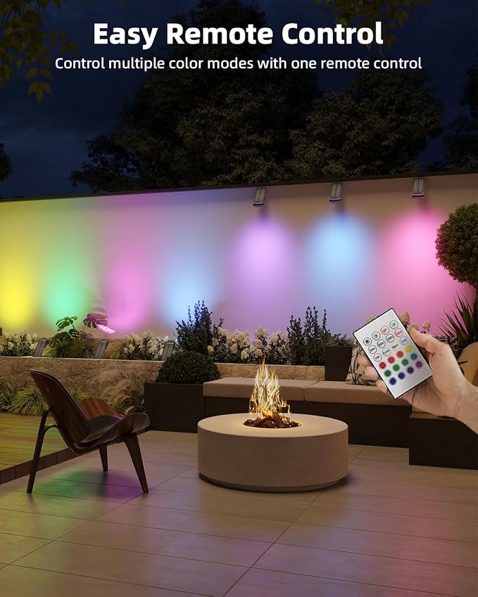 RGB Christmas Solar Spot Lights Outdoor, 12 RGB Color Modes Landscape Light Waterproof IP67 with Remote Control, 2-in-1 Color Changing RGB/Cool/Warm White for Yard Garden Garden (6 Pack)