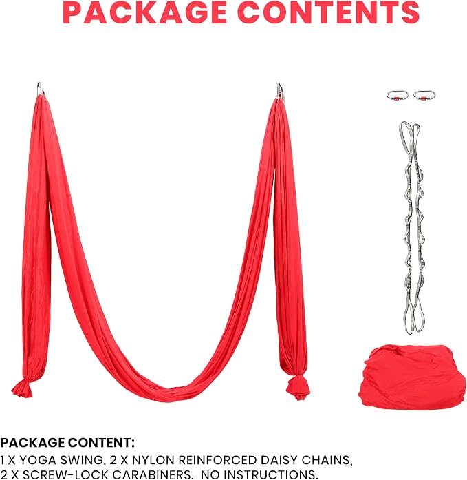 KUAFU 6.56 Yards Aerial Silks for Home Yoga Swing Therapy Swing Aerial | Hammock w/Extension Straps, o-Slings, Carabiners Red