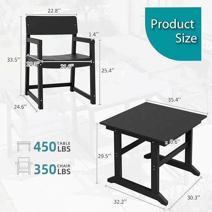Shintenchi 5 Pieces Outdoor Dining Set,HDPE Outdoor Table and Chairs Set for 4,All Weather Patio Furniture Sets,Modern Wooden Textured Dining Sets for Backyard,Garden,Black