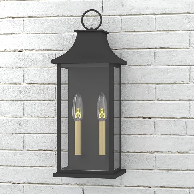 Dusk to Dawn Outdoor Wall Lantern, Black Exterior Light, 20.6" | Large Outside Wall Sconce, Modern Wall Light Fixture with Glass, Waterproof Exterior Lamp for House, Porch, Garage