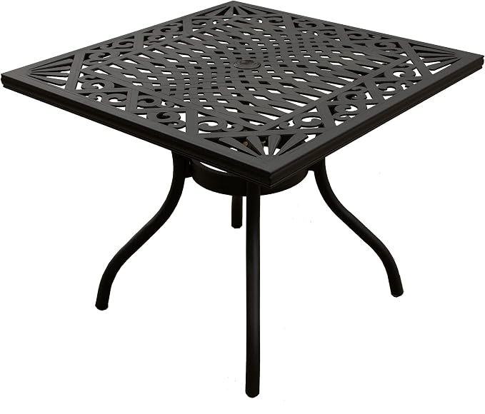 Oakland Living Ornate Outdoor Aluminum Black 37-in Square Patio Dining Table