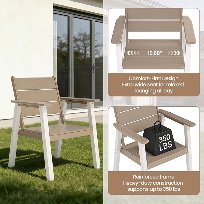 Outdoor Dining Set,5-Piece Patio Table and Chairs Set for 4, HDPE Outdoor Dining Table and Chairs with Umbrella Hole, All-Weather Patio Dining Furniture Set,White Brown