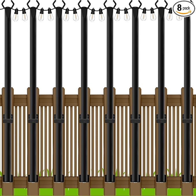 LETIANPAI 8 Pack String Light Poles,5 Ft Metal Poles with Fence Bracket for Outdoor String Lights,Outdoor Light Poles,Poles/Post/Stand for Outside