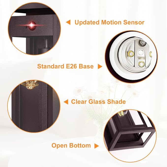 15" Motion Sensor Outdoor Lights, 2 Pack Large Bronze Outdoor Light Fixture, 3 Lighting Modes Waterproof Anti-Rust Wall Sconces, Exterior Lighting Fixtures for Front Door, Porch, Garage