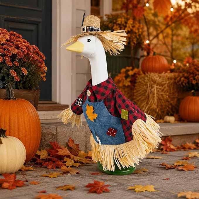 STONESTAR Scarecrow Porch Goose Outfits, Fall Thanksgiving Lawn Goose Statue Scarecrow Costume for 23" Lawn Geese, Autumn Halloween Goose Clothes for Outdoor Garden Patio Yard Decor