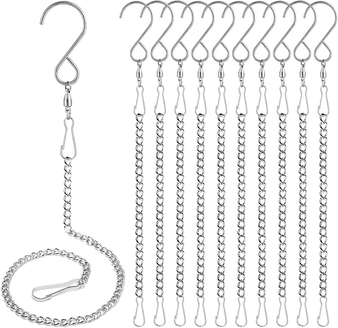 6 Pack 360 Swivel Hooks with 12.9in Extended Chain for Wind Spinner | Heavy Duty Rotating Hooks for Wind Chimes Windsock Crystal Twisters, Outdoor Metal Hanging Parts