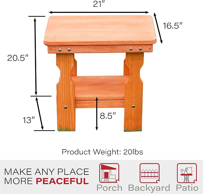 Amish Casual Heavy Duty Outdoor Wood End Table in Cedar Stain - Quality Crafted in The USA from Treated Pine by Amish Artisans