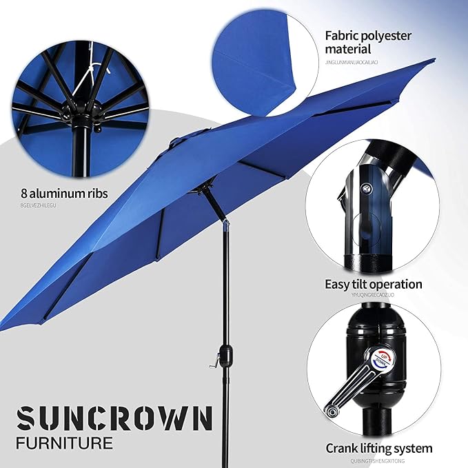 SUNCROWN 6-Piece Outdoor Dining Set, All Weather Patio Furniture Sets with 4 Black Swivel Textilene Mesh Chairs & Square Metal Table & 1 Dark Blue 9Ft Umbrella for Deck Garden Backyard Poolside
