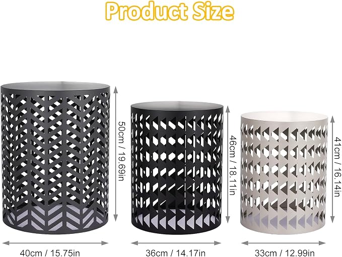 ITEFDTUTNE Outdoor Side Table Set of 3,Metal Outdoor End Tables for Patio Small Round Accent Table for Poolside Backyard Balcony Gazebo Indoor
