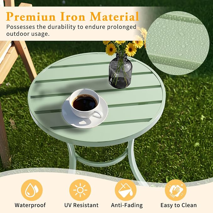 Outvita Outdoor Round Side Table, Small Metal End Table Black Coffee Table for Patio Lawn Garden Living Room Bedroom Sturdy (Single Layer, Light Green)