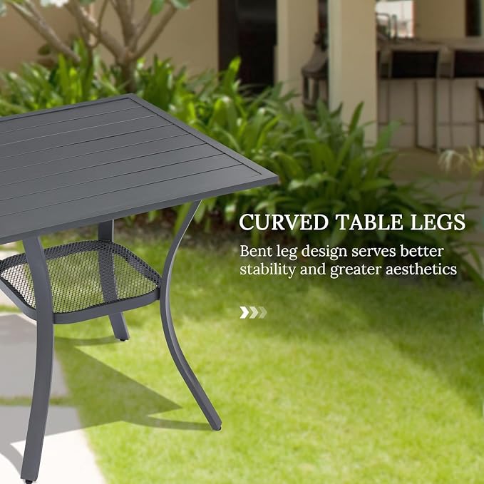 VICLLAX 3 Pieces Small Patio Table and Swivel Chairs for 2, All Weather Patio Dining Set, Grey Tabletop and Fabric