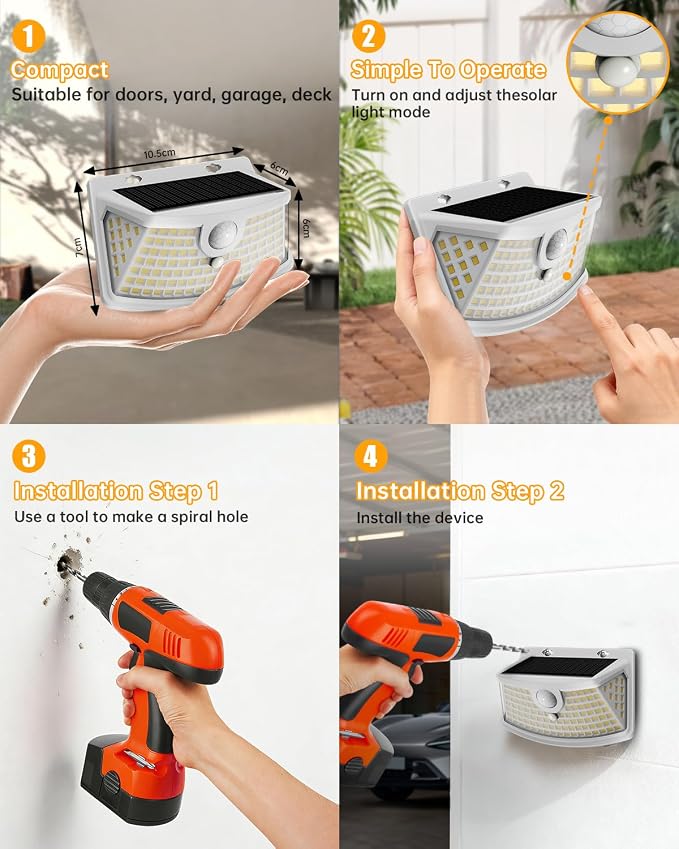 Aootek Solar Motion Sensor Lights Outdoor 120 LEDs, White, 2 Pack | Lights Reflector, 270° Wide Angle, IP65 Waterproof, Step Lights For Front Door, Yard, Garage, Deck