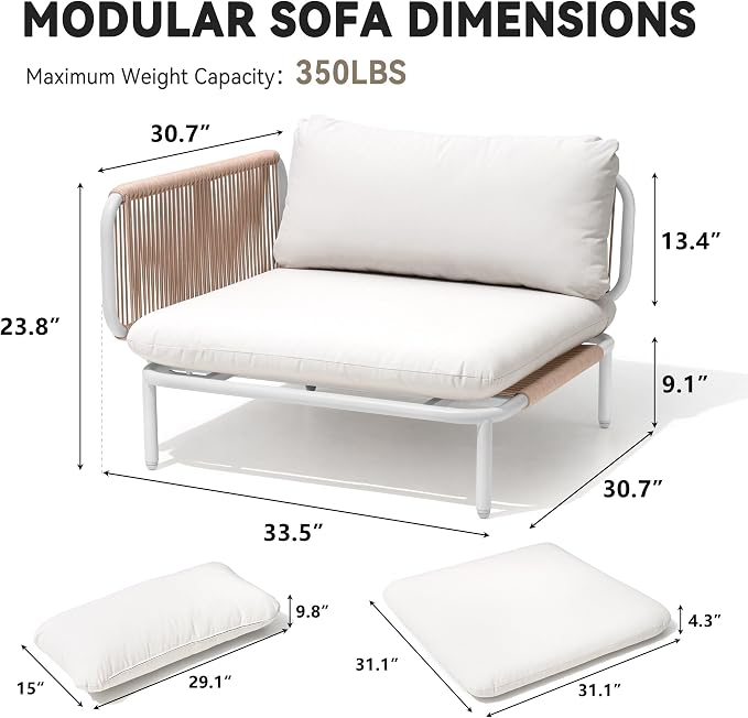 Crestlive Products Oversized Outdoor Couch, 2-Seater Modular Sectional Sofa with Cushions, Modern Patio Conversation Set for Backyard, Deck, Porch or Poolside