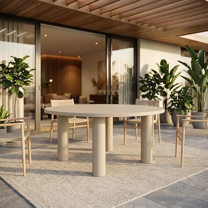 Gray Outdoor Patio 60-Inch Round Aluminum Dining Table with Durable Weather-Resistant Frame and Stylish Contemporary Design