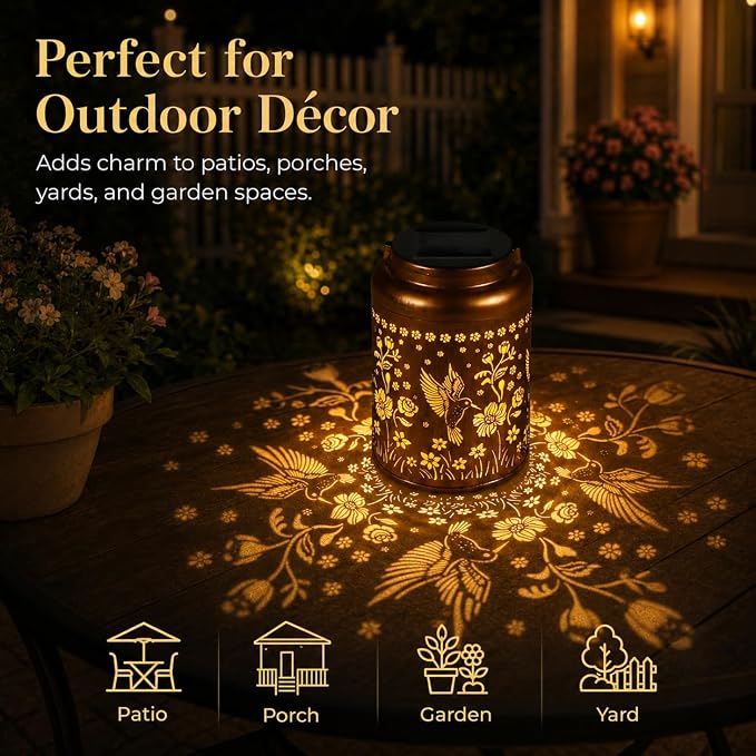 Solar Lanterns Outdoor Waterproof Hummingbird Garden Decor Gifts for Women Mom Grandma Hanging Solar Lights Metal Solar Decoration Outside for Yard, Patio, Backyard, Porch | Hanging Solar Lights Gifts for Mom Grandma Metal Solar Decoration Outside for ...