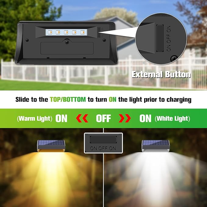 Bridika Solar Fence Lights, Fence Lights Fence Solar Lights Outdoor Waterproof Warm White & Daylight White LED Solar Lights for Backyard, Deck Railing, Stair Handrail and Wall (4 Packs, Plus Size)
