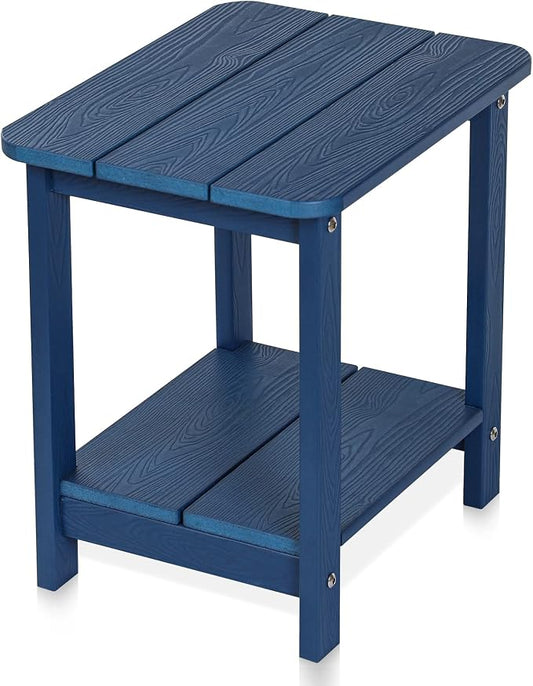 Tikea Adirondack Outdoor Side Table, 2-Tier 16.7" End Table for Patio Pool Porch, All Weather Resistant Outdoor Patio Furniture Navy Blue