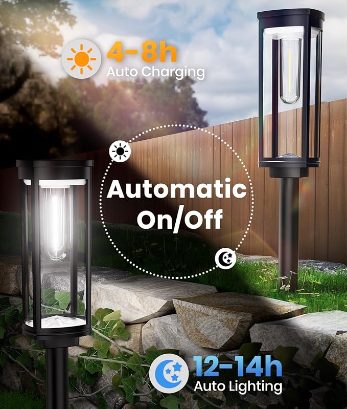 ALFIOT Solar Pathway Lights Outdoor Powered Waterproof 8 Pack Upgraded Solar Walkway Landscape Lighting Outside Driveway Light,Auto Dusk to Dawn On/Off for Yard Lawn Patio Decor (Cool White)
