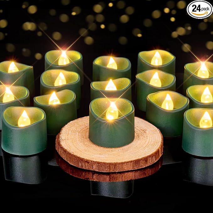 Homemory Green Tea Lights Candles Battery Operated, 200+Hour Flameless Flickering Fake Electric LED Colored Tealights for St. Patrick's Day, Christmas, Theme Party, Seasonal Celebrations, 12-Pack