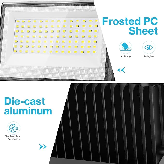 Olafus 2 Pack 150W LED Flood Light Outdoor, 15000LM Super Bright Work Lights Plug in, 6500K, IP66 Waterproof Exterior Floodlight for Stadium Yard Barn