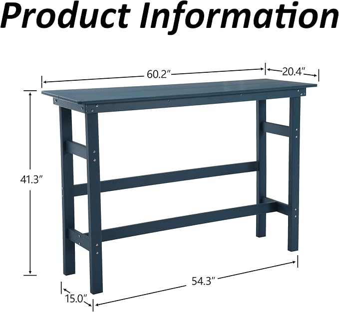 Outdoor Bar Table, HDPE Patio Pub Table, Weather-Resistant Tall Console Table for Backyard, Balcony & Garden, Durable All-Weather High Top Table, Easy Maintenance,Blue
