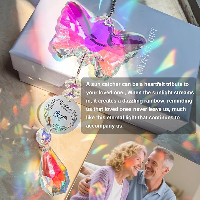 Unique Memorial Sympathy Gifts for Loss Loved One,Bereavement Gift Idea Crystal Rainbow Maker Butterfly Suncatcher in Remembrance Gifts for Grief Sorry for You Loss Mum Dad
