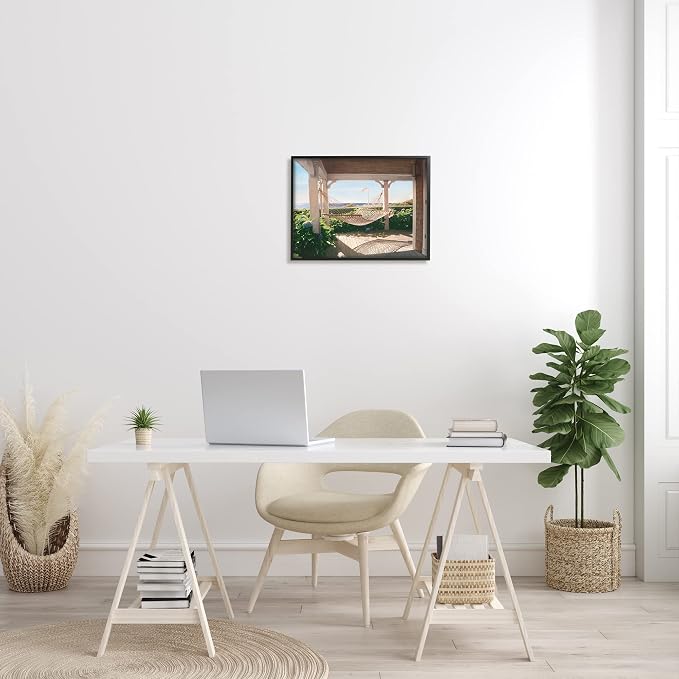 'Tranquil Hammock Warm Sunlit Porch Rural'| Framed Giclee Art | Stupell Industries | Black, 20 x 16 Inches, Easy to Hang and Sturdy, Made in USA, by Tom Mielko