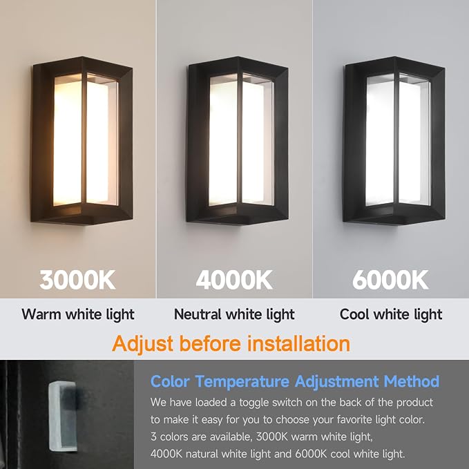 Outdoor Wall Lights Exterior/Interior LED 24W Adjustable 3-Color 2100LM IP65 Sconces Lights Waterproof Modern Outdoor Porch Lighting Fixtures Aluminum Wall Lights Compatible with Dimmers