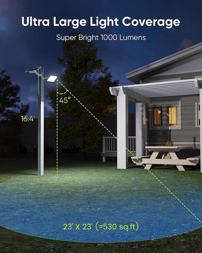 JACKYLED Solar Dusk to Dawn Light Outdoor 1000 Lumens 299 LED Solar Security Lights with Extension Cord, IP65 Waterproof Solar Powered Wall Spotlight Bright for Garden Patio Shed Carport Flag, White