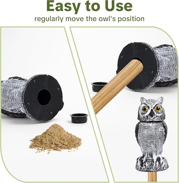 OFFO Fake Owl, Owl Statue for Garden and Yard Decoration, Weatherproof Plastic Rotating Head Outdoor Owl Decor for Porch Pool Patio Yard, 10-Inch Height, Short Ear Owl