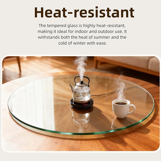 Meihua Glass Table Top, 30 Inch Round 1/4" Thick Flat Polished Edge, Clear Tempered Glass Surface Protector, Multipurpose for Dining Table, Patio, Coffee and End Table