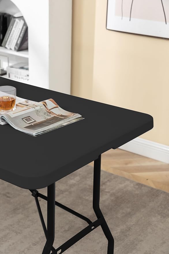 BTEXPERT Set of 10, Fold-in-Half Folding Utility Table 6 Feet 72" x 29.5" Lightweight Portable Carrying Handle Indoor Outdoor Picnic Camping Office Home Party Wedding Event Black