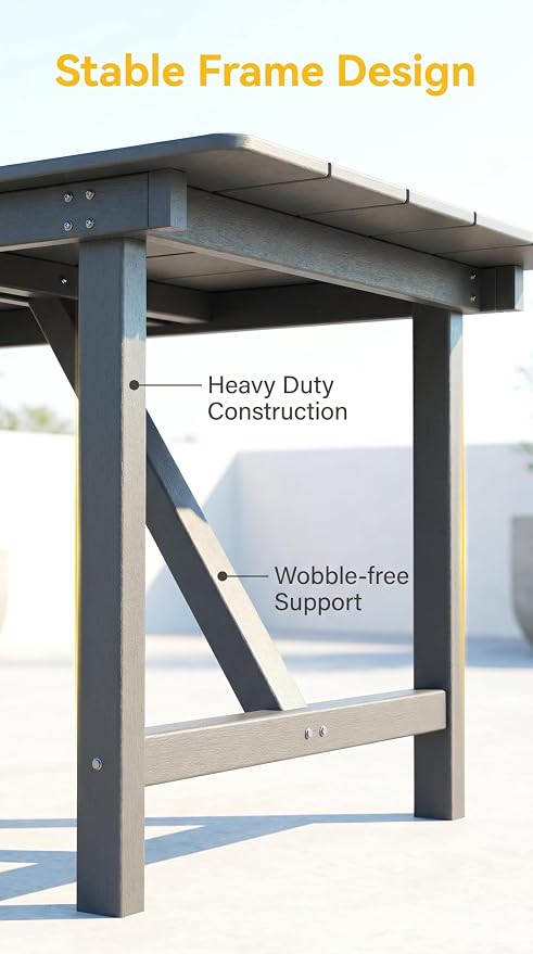 Amopatio HDPE Patio Outdoor Dining Table for 6 All Weather 67'' Rectangular Table with Umbrella Hole for Porch Deck Garden Backyard Poolside