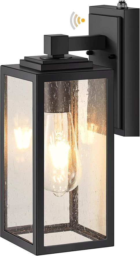 VIANIS Dusk to Dawn Outdoor Porch Lights Wall Mount, Modern Black Exterior Lighting Fixtures for House, Anti-Rust Aluminium Waterproof Outdoor Wall Sconce Lantern for Garage with Tempered Seeded Glass