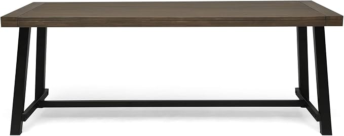 Merax 79" Rectangular Outdoor Dining Table Acacia Wood Tabletop and Black Metal Leg, Modern Industrial Style Patio Dining Table